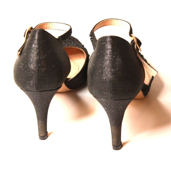 De Blossom Bejeweled Rhinestone Platform Stiletto Ballroom Wedding Black Sz 8.5 - Picture 7 of 8